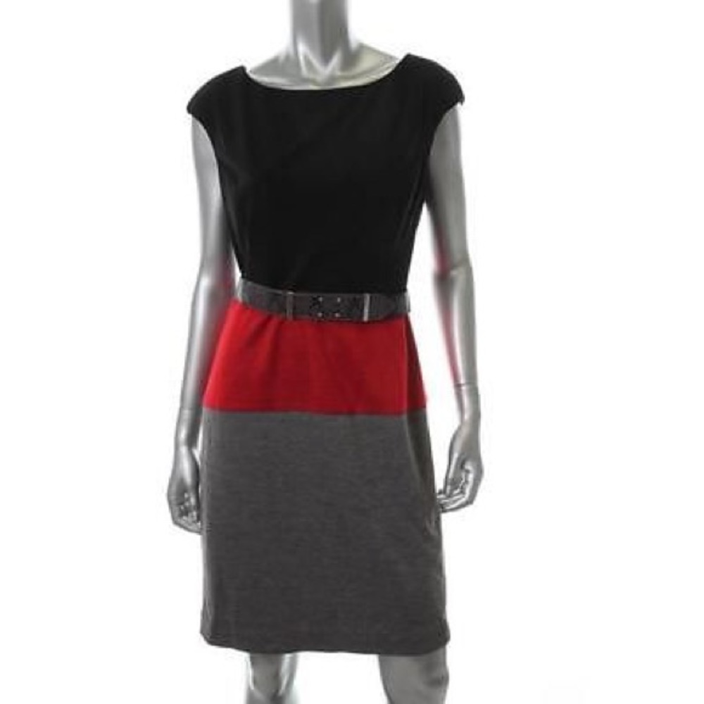 Maggy London Colour Block Belted Dress - 12P
